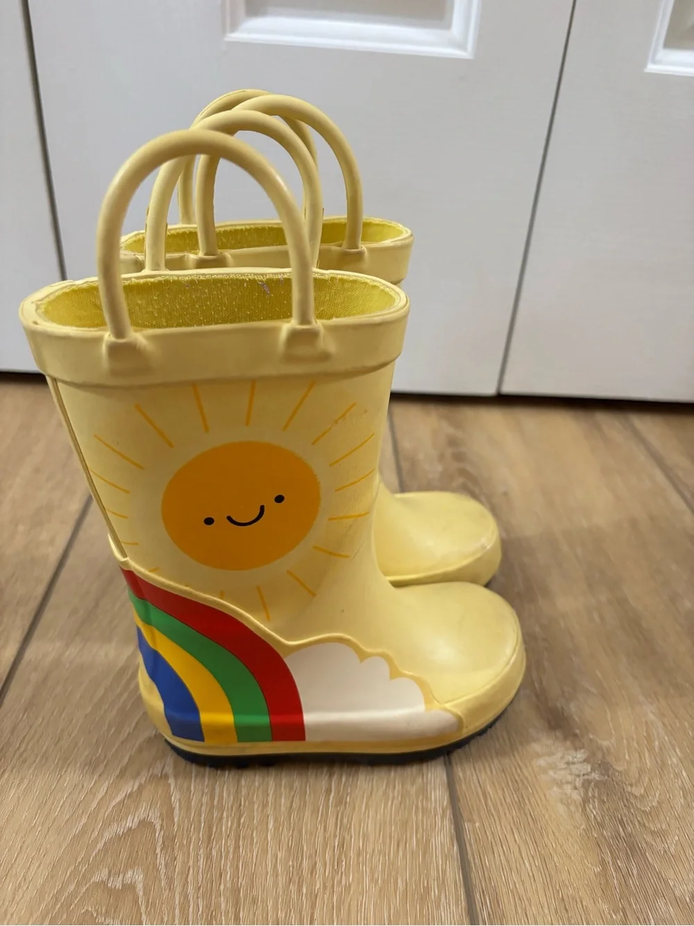 Cat & Jack Yellow Kids Rain Boots with Rainbow Patch